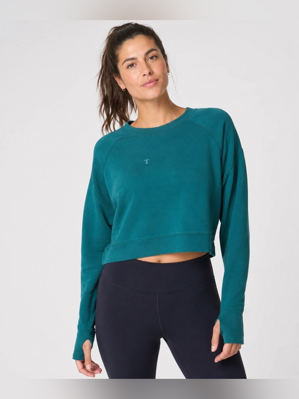 Sweaty Betty Green Cropped Sweatshirt with Thumbholes Size 8